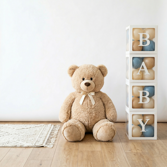 Teddy bear and baby blocks